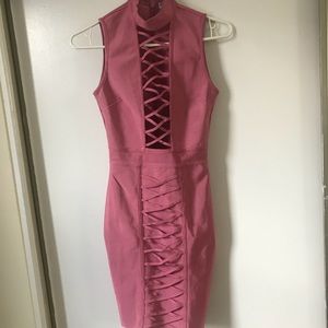 Pink Criss Cross Bandage Dress